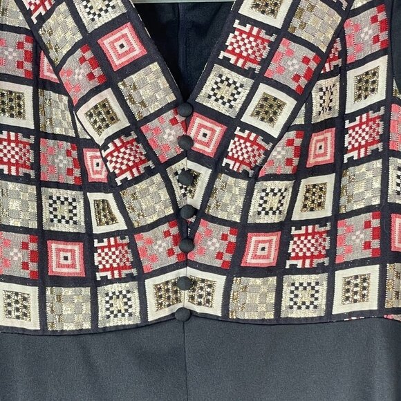 Vintage Nancy's‎ Women's Black Patchwork Long Sleeve Floor Length Dress Size S - Picture 3 of 8